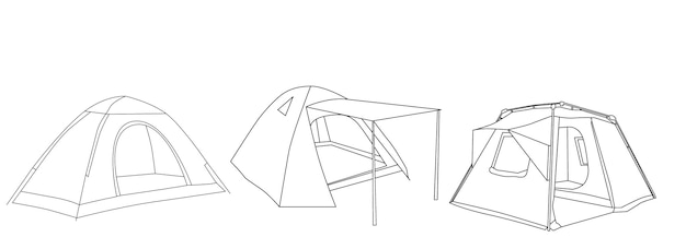 vector, isolated sketch of tent, set