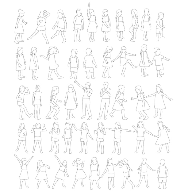 Vector vector isolated sketch with kids lines set