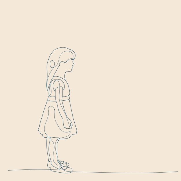 Vector isolated sketch with lines child girl is walking