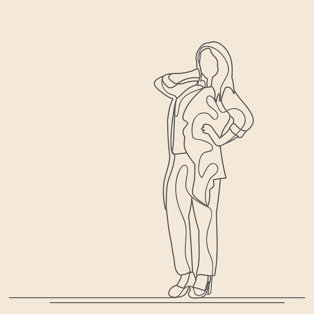 Vector isolated sketch with lines girl stands