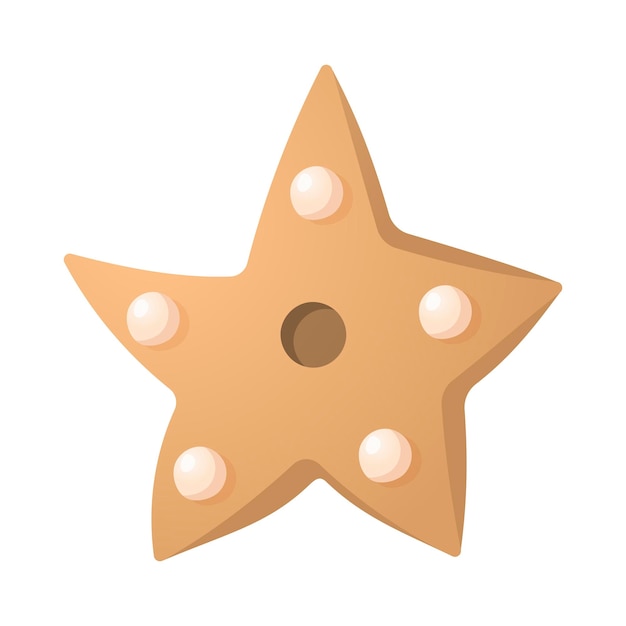 Biscotto di pan di zenzero a forma di stella isolato vettoriale icona di dolci natalizi festosi