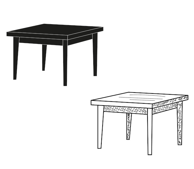 vector isolated table and sketch of a table