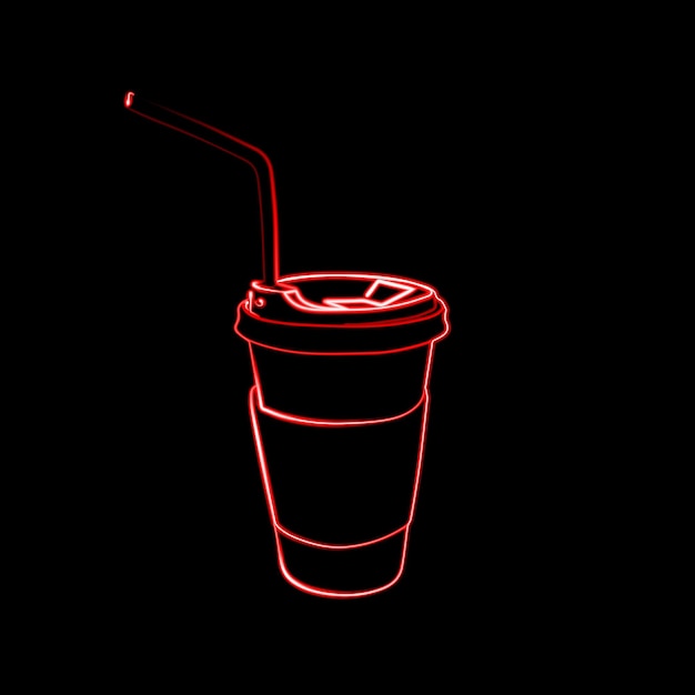 Vector isolated takeaway coffee. A coffee cup with a neon effect.
