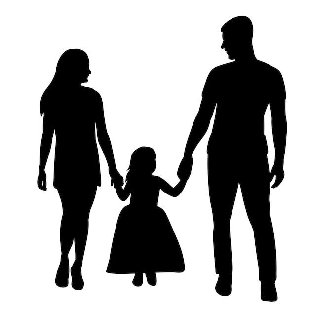 Vector isolated on white background black silhouette family