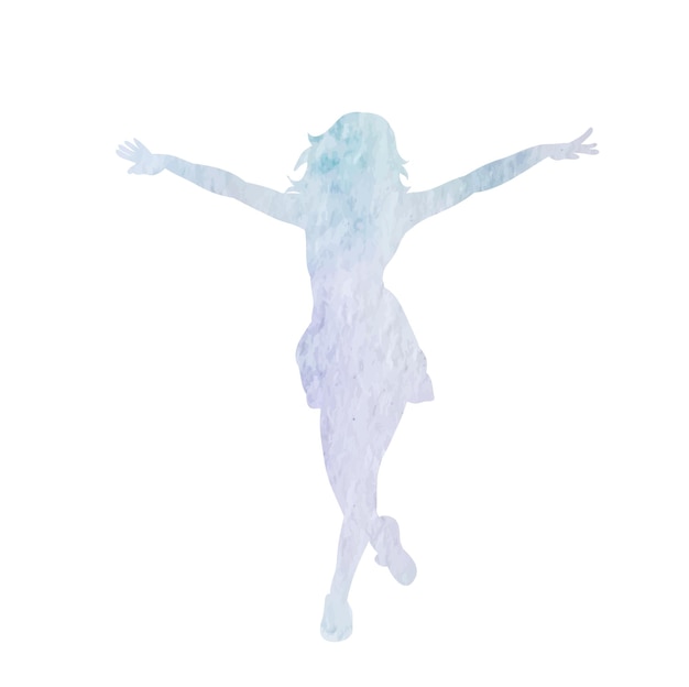 Vector isolated white background watercolor silhouette girl dancing