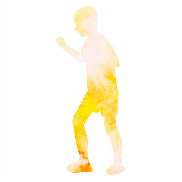 Vettore ragazzo della siluetta dell'acquerello giallo isolato di vettore che cammina