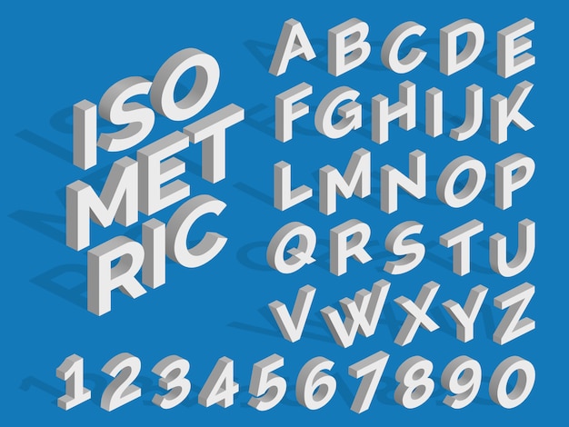 Vector vector isometric alphabet and numbers. funky 3d font