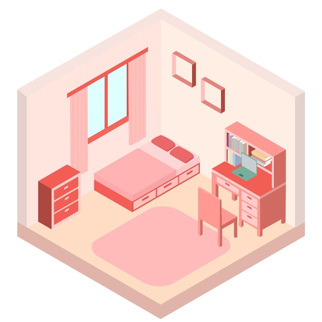 Vector isometric bedroom