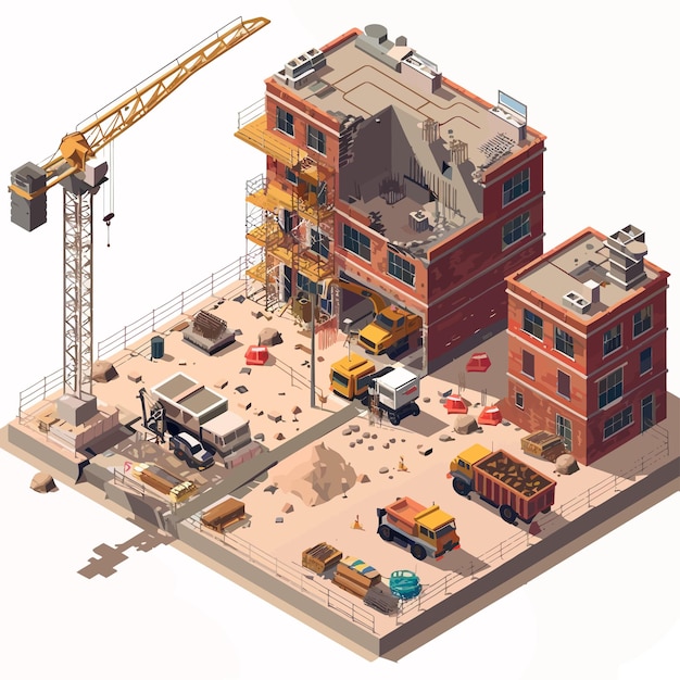 Vector vector_isometric_building_construction_site