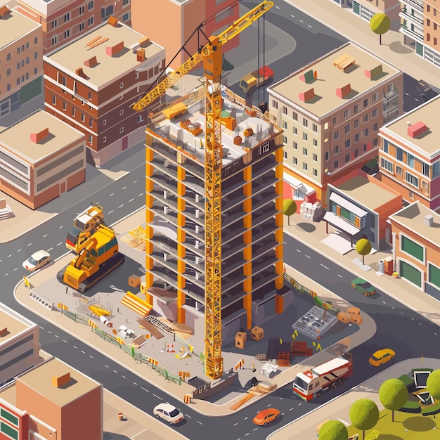 Vector_isometric_building_construction_site (ベクトル・アイソメトリック・ビルディング・コンストラクション・サイト)