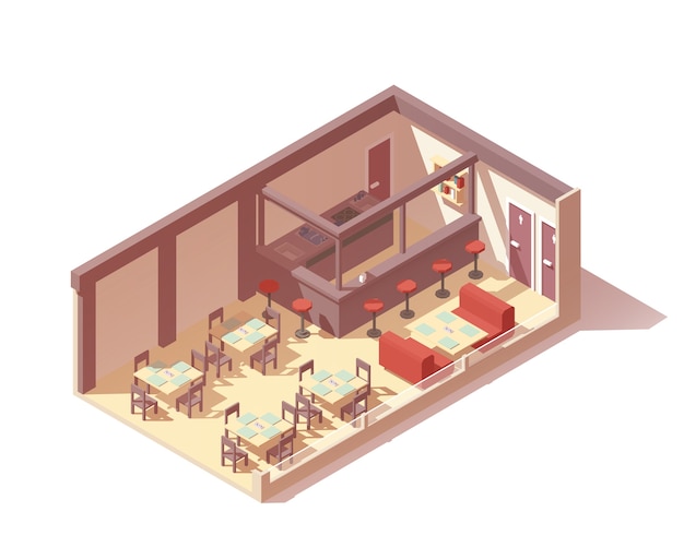 Vector isometric cafe or restaurant interior