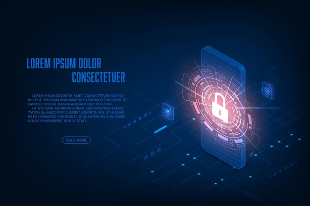 Vector isometric data security system with mobile phone concept