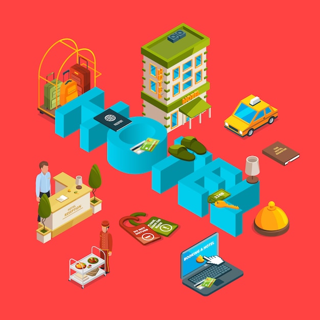 Vector vector isometric hotel infographic concept illustration