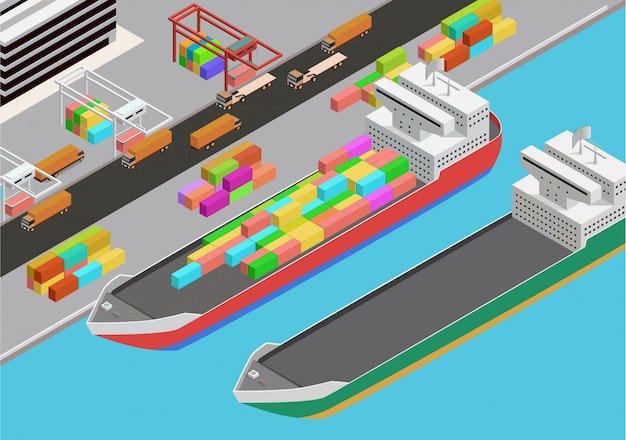 Vector isometric icon representing cargo port