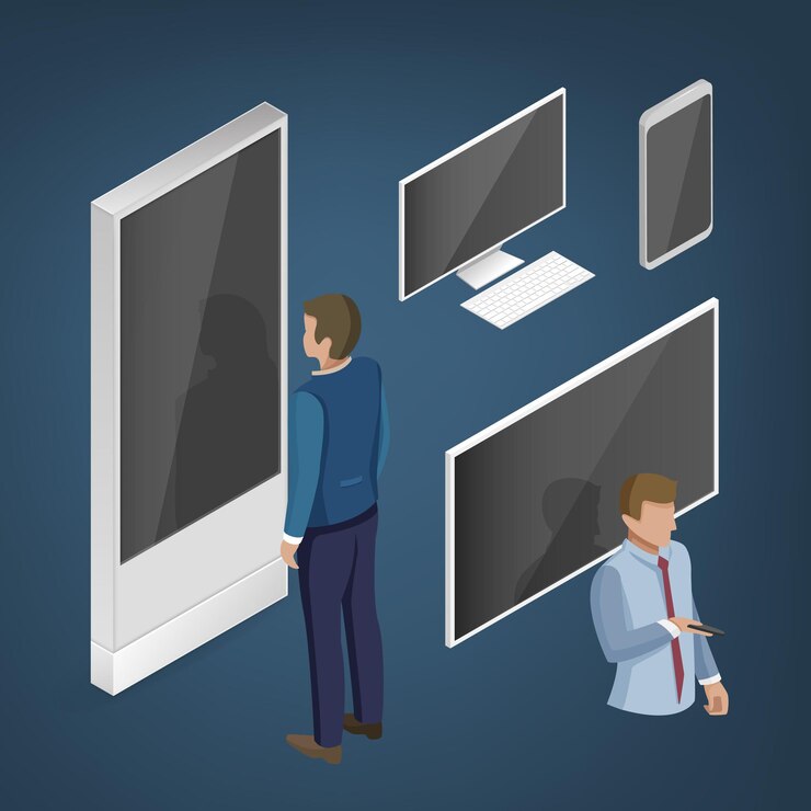 Vector vector isometric illustration with details for indoor trade exhibition expostand zone