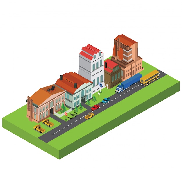 Vector isometric infographic elements with city streets