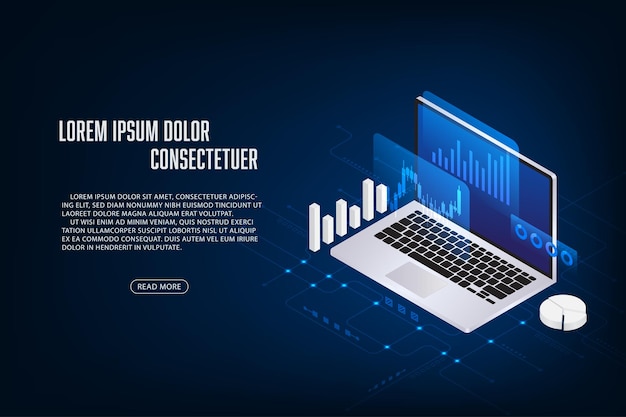 Vector isometric labtop with stock chart concept Technology abstract background