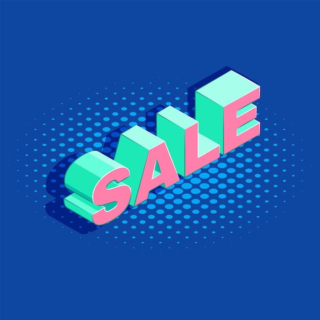 Vector isometric lettering mockup sale inscription advertising banner template promotion layout blue background