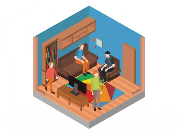 Vector vector isometric living room isometric 3d people