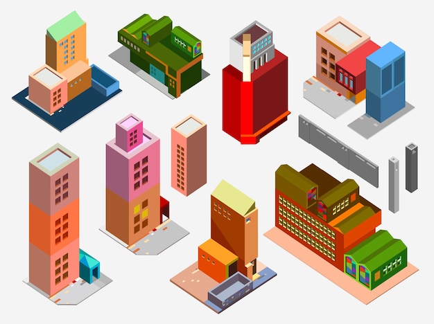 Vector vector isometric low poly buildings and houses