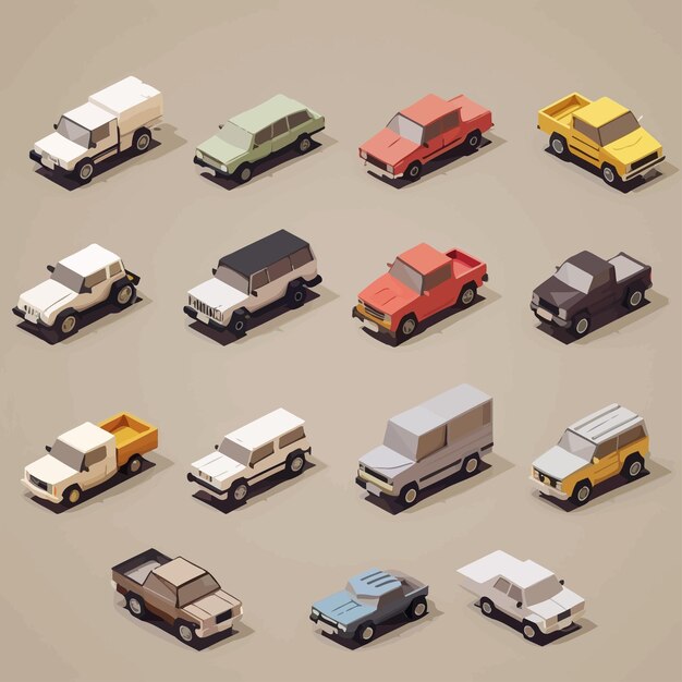 ベクトル vector_isometric_low_poly_car_icon_set