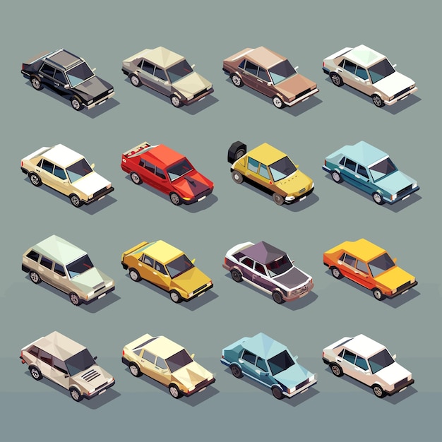 Vettore vector_isometric_low_poly_car_icon_set