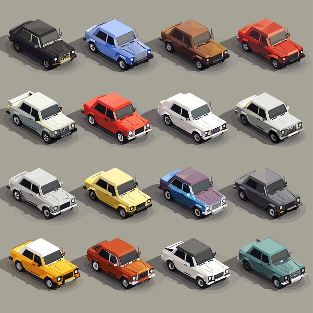 Vector vector_isometric_low_poly_car_icon_set