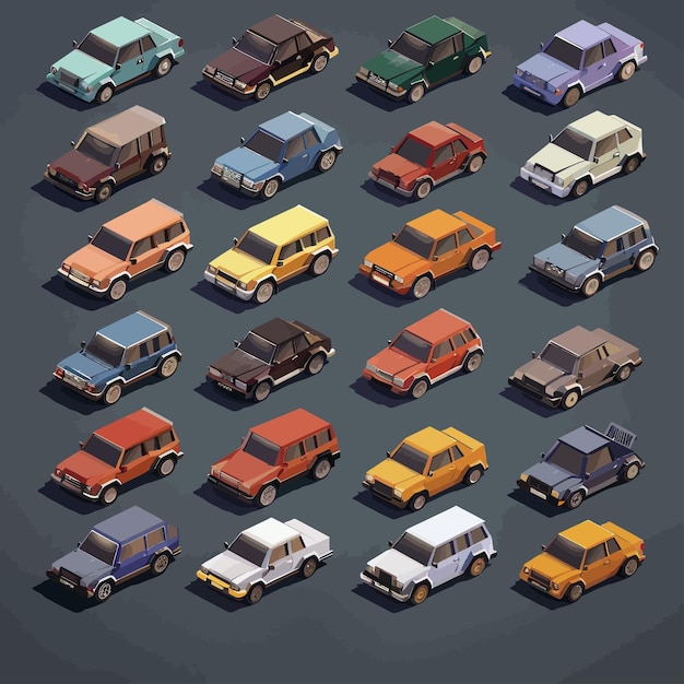 벡터 vector_isometric_low_poly_car_icon_set