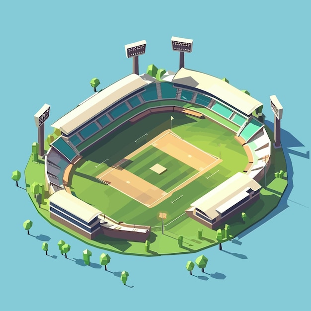 Vettore vector_isometric_low_poly_cricket_stadium