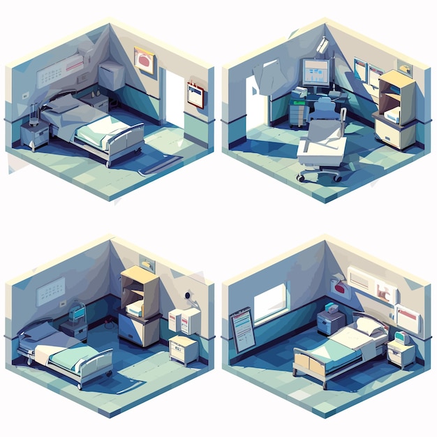 Vector_isometric_low_poly_hospital_rooms