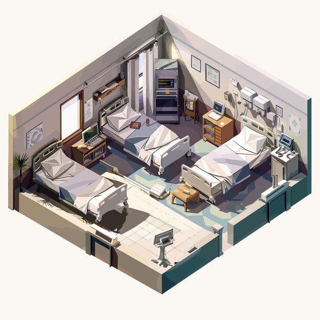 Vector vector_isometric_low_poly_hospital_rooms