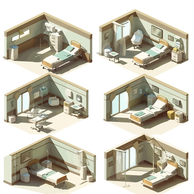 Vector vector_isometric_low_poly_hospital_rooms