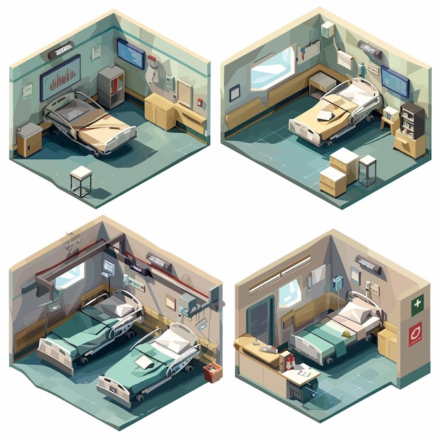 Vector vector_isometric_low_poly_hospital_rooms