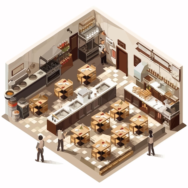 벡터 vector_isometric_low_poly_restaurant_with_kitchen