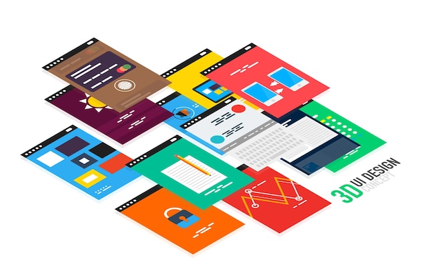 Vector isometric mobile app ui design concept semi flat 3d style