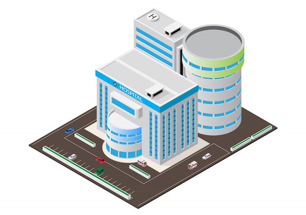 Vector isometric modern hospital building