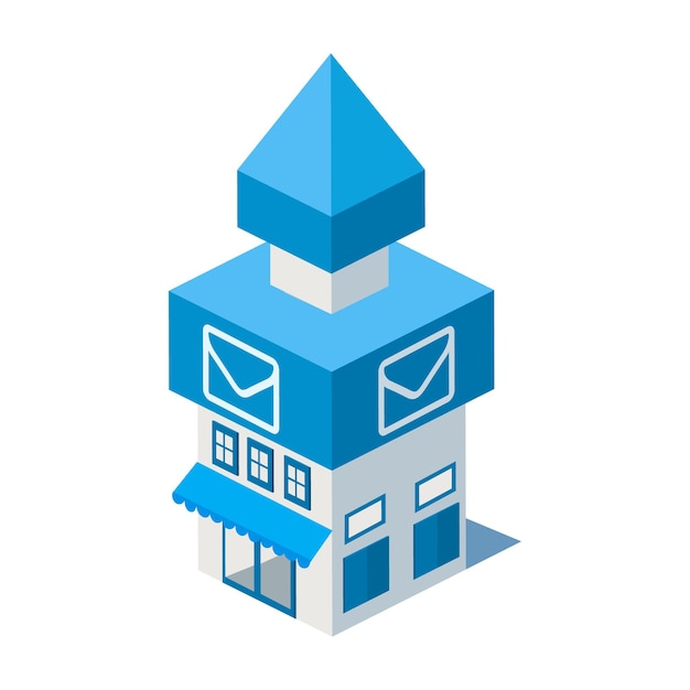 Vector isometric post office building icon infographic elements