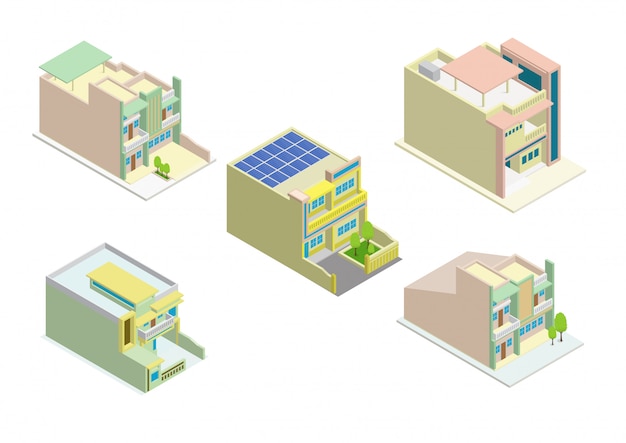 Вектор изометрические набор современного дома