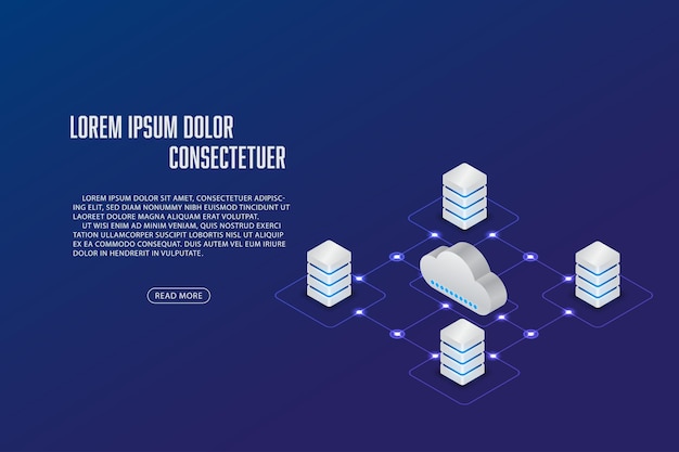 Vector isometric storage with cloud concept Technology abstract background