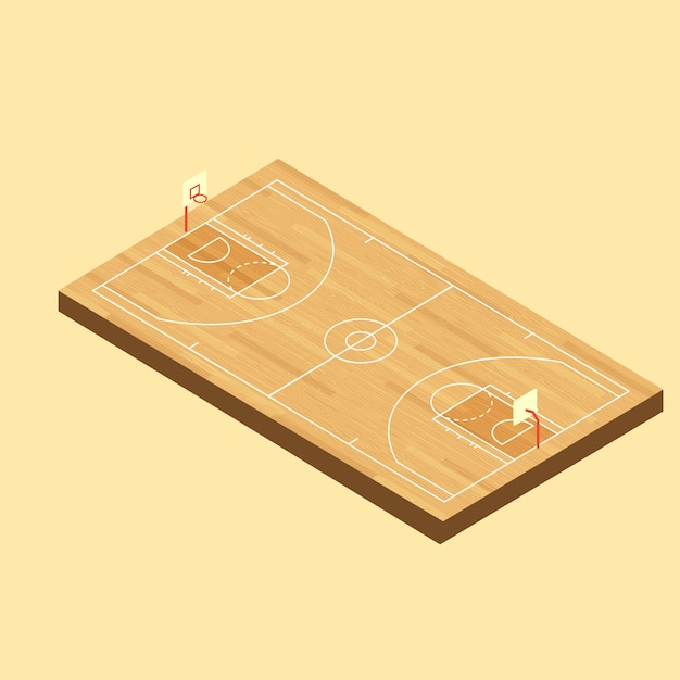 Vector vector isometrische houten basketbalveld