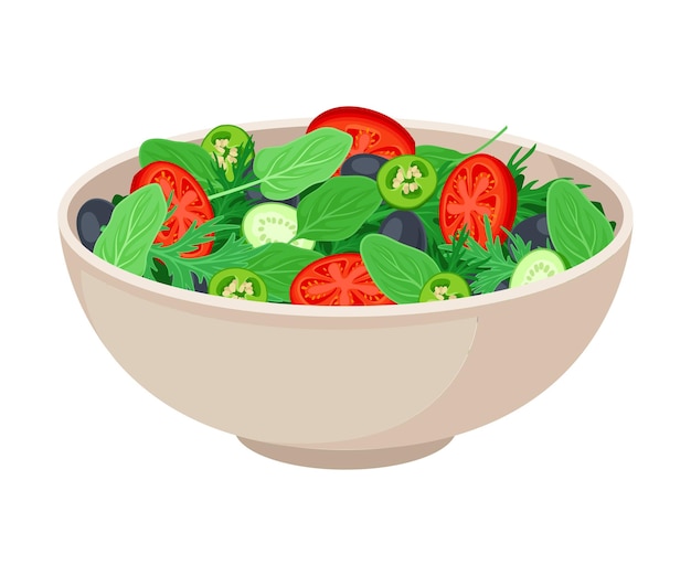 Vector isometrische illustratie van verse groentesalade geïsoleerd op witte achtergrond koken