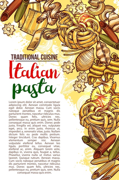 Vector italiaanse pasta restaurant menu schets poster