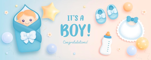 Vector its a boy baby shower invitation with lettering