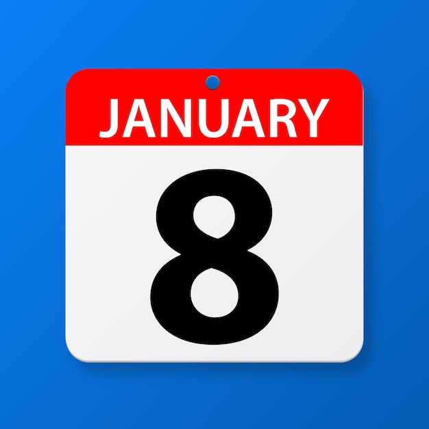 フラットなデザインのベクトル カレンダーの 1 月 8 日の日付をベクトルします。