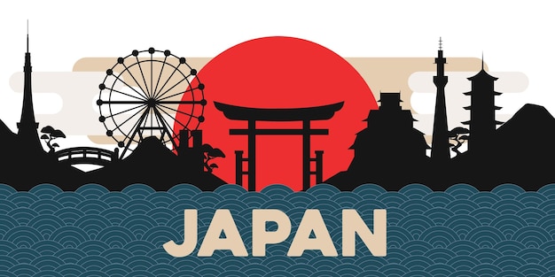 Vector Japan Draw landmarks in dark gray