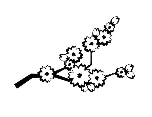Vector japan sakura cherry branch with blooming flowers. Design with blooming cherry branch