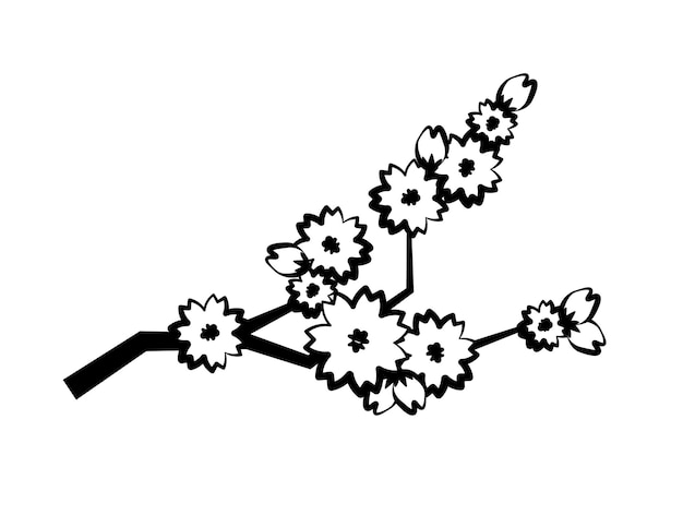 Векторная ветвь вишни сакуры японии с цветущими цветами. дизайн с цветущей веткой вишни