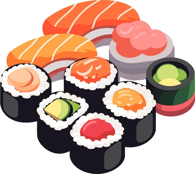 Sushi Roll Set Vector Illustration. Japanese illustration, Asian food set.  Japanese Food Concept. 23877598 Vector Art at Vecteezy