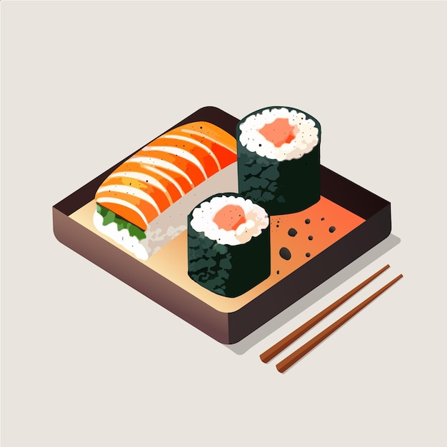 Vettore cibo giapponese sushi gustoso autentico piatti tradizionali asiatici illustrazione vettoriale piatta