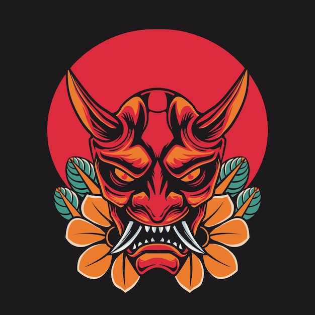 Vector japanese oni mask retro illustration